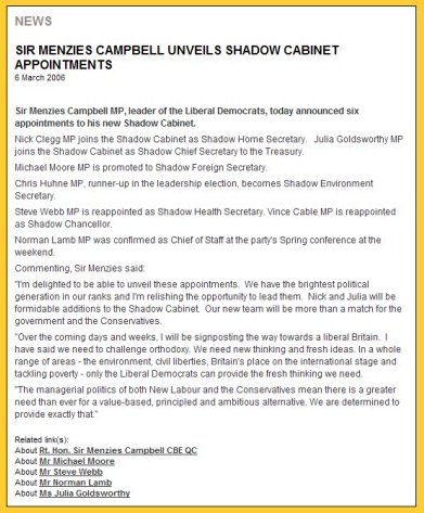 Reshuffle press release on the federal LibDem party website